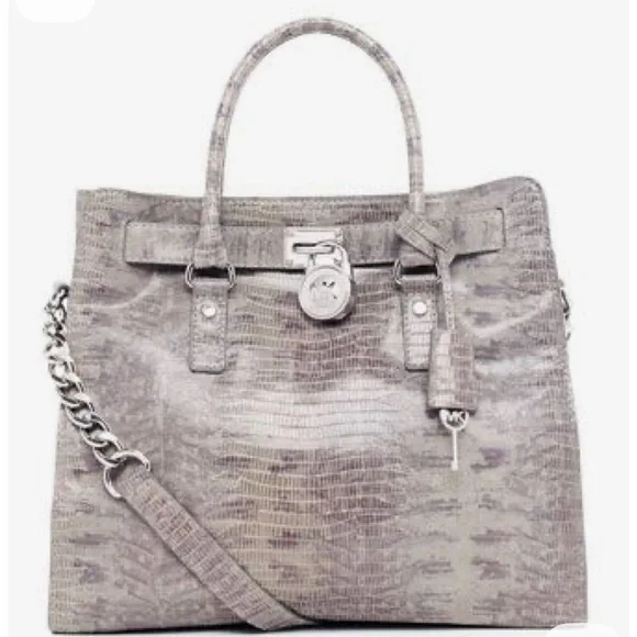 Michael Kors Silver Crocodile-Embossed Satchel - Picture 1 of 10